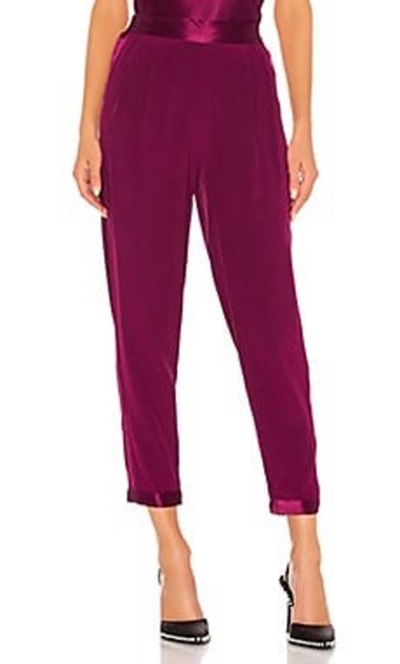 Fleur Du Mal Bordeaux High Waist Dressy Satin Crepe Silk Tuxedo Pants Size 8